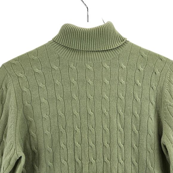 Charter Club 100% Cashmere Turtleneck Sweater Womens Medium Cable Knit Green - Picture 2 of 8